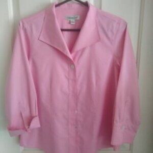 Pink Coldwater Creek 3/4 Sleeve No-Iron Button Front Blouse